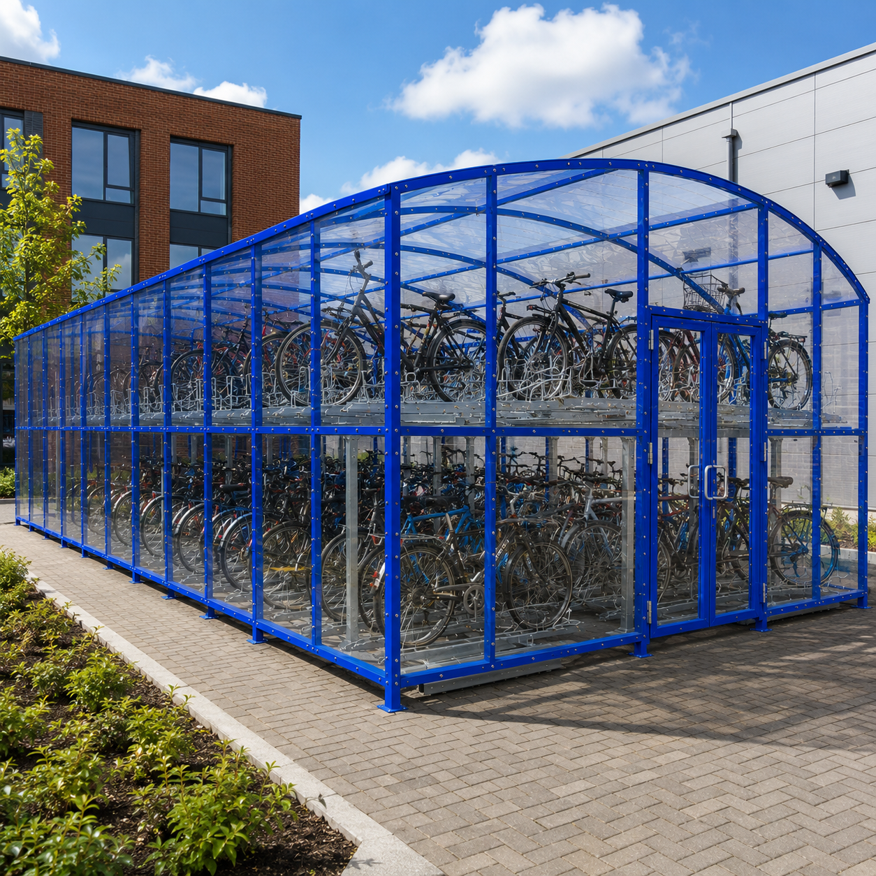 Commercial 100 Bicycle Storage Shelter – Secure Double Deck Covered Cycle Compound