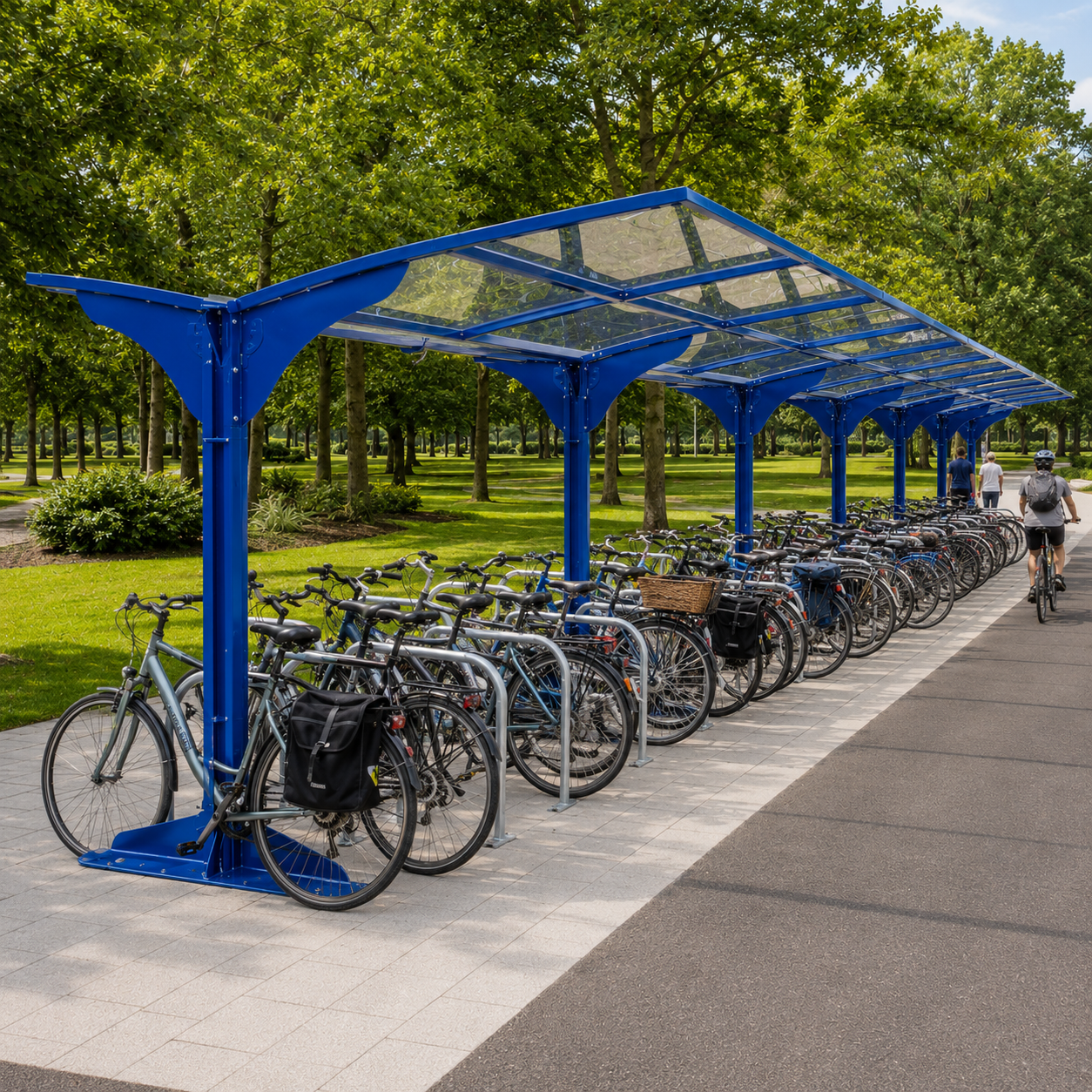Commercial 28 Bicycle Parking Shelter – Double-Sided Steel Cantilever Cycle Canopy