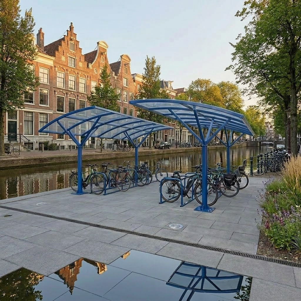 Commercial Double-Access Bicycle Shelter for 20 Bikes – Weather-Resistant Outdoor Cycle Storage