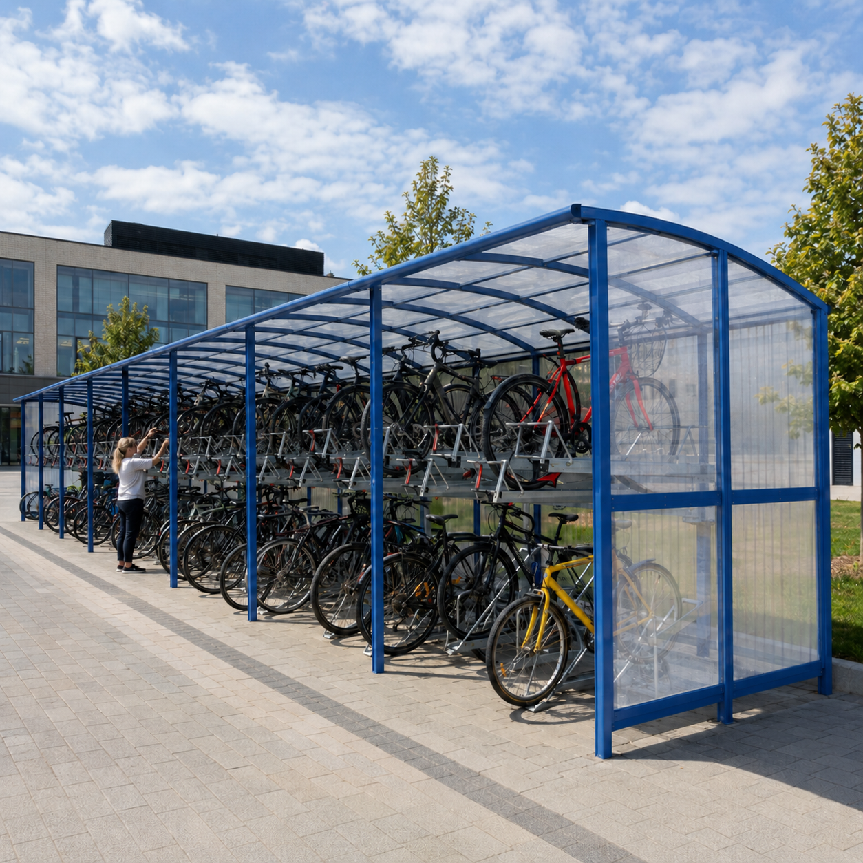 Commercial Two Level Cycle Storage Shelter – 60 Bike Capacity