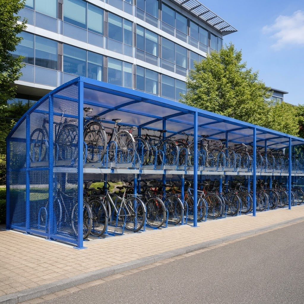 Commercial Two Level Cycle Storage Shelter – 90 Bike Capacity