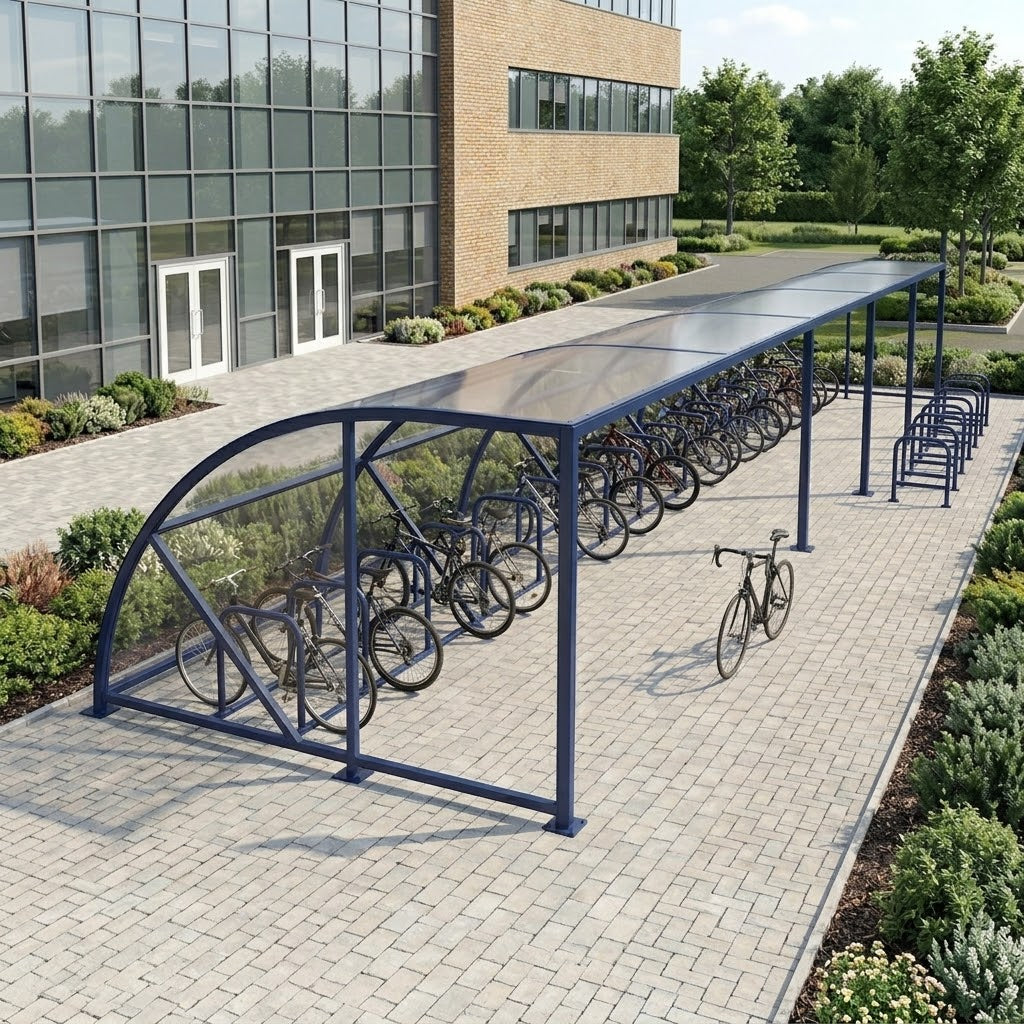 Extended Front Cycle Shelter for 20 Bikes - Large Capacity Bike Store