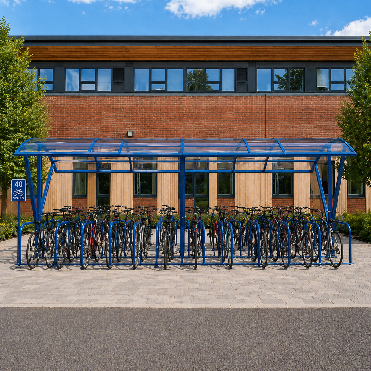 Extra Large 48 Bike Capacity Cycle Shelter – Double Row Outdoor Bicycle Storage Canopy with Clear Roof Panels