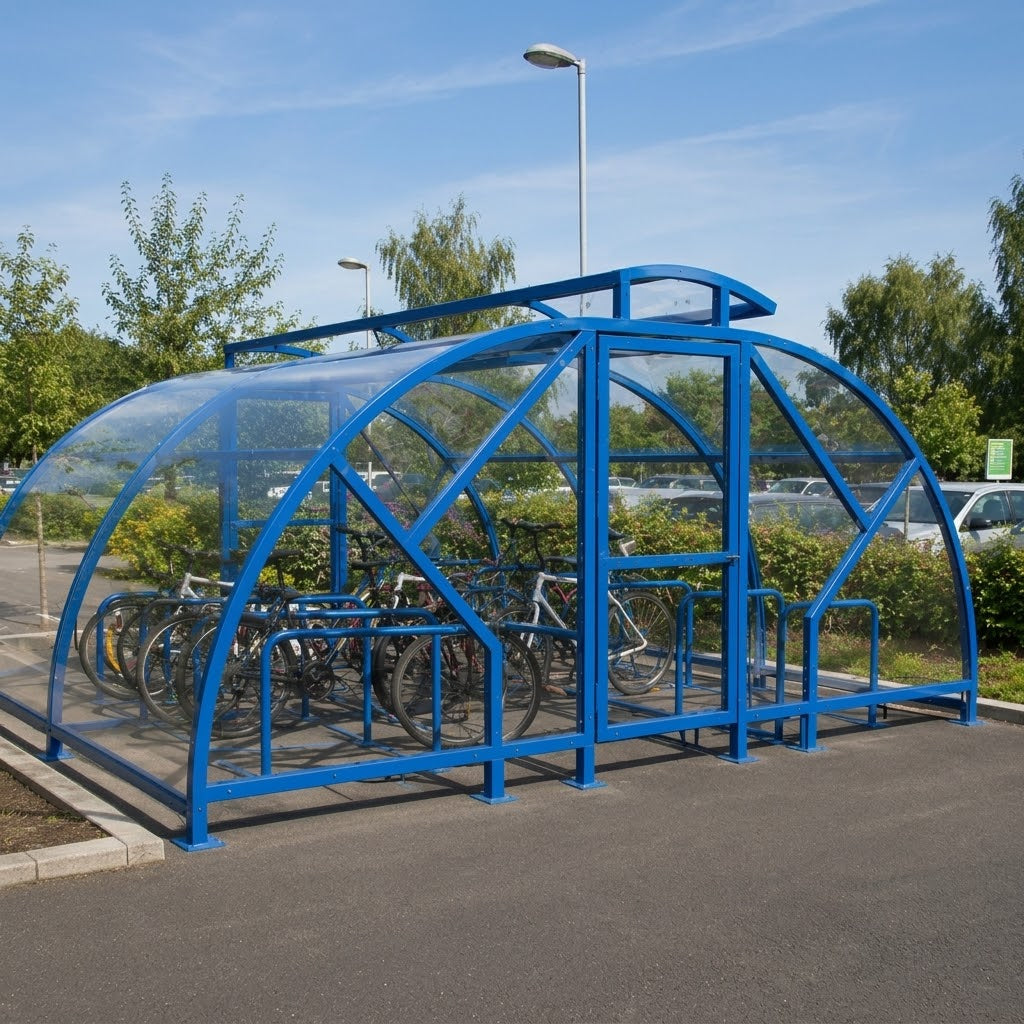 Heavy Duty 100 Cycle Bike Shelter with Vented Roof – Extra Large Secure Covered Bicycle Storage Shelter for Commercial & Public Areas