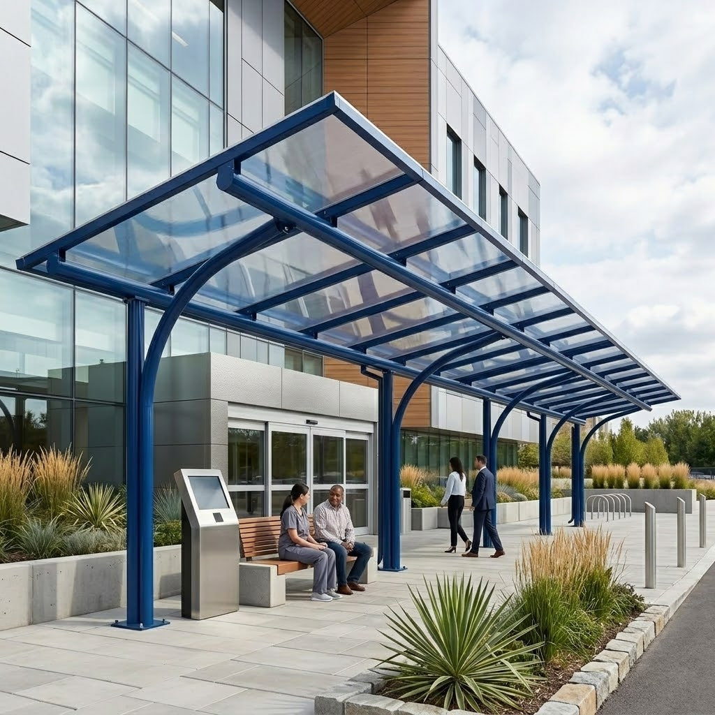Heavy Duty 114 Series Cantilever Entrance Shelter with Polycarbonate Roof Panels