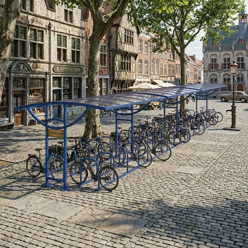 Heavy Duty 20 Space Double Sided Cycle Shelter – Galvanised Steel Bike Storage with Roof Cover