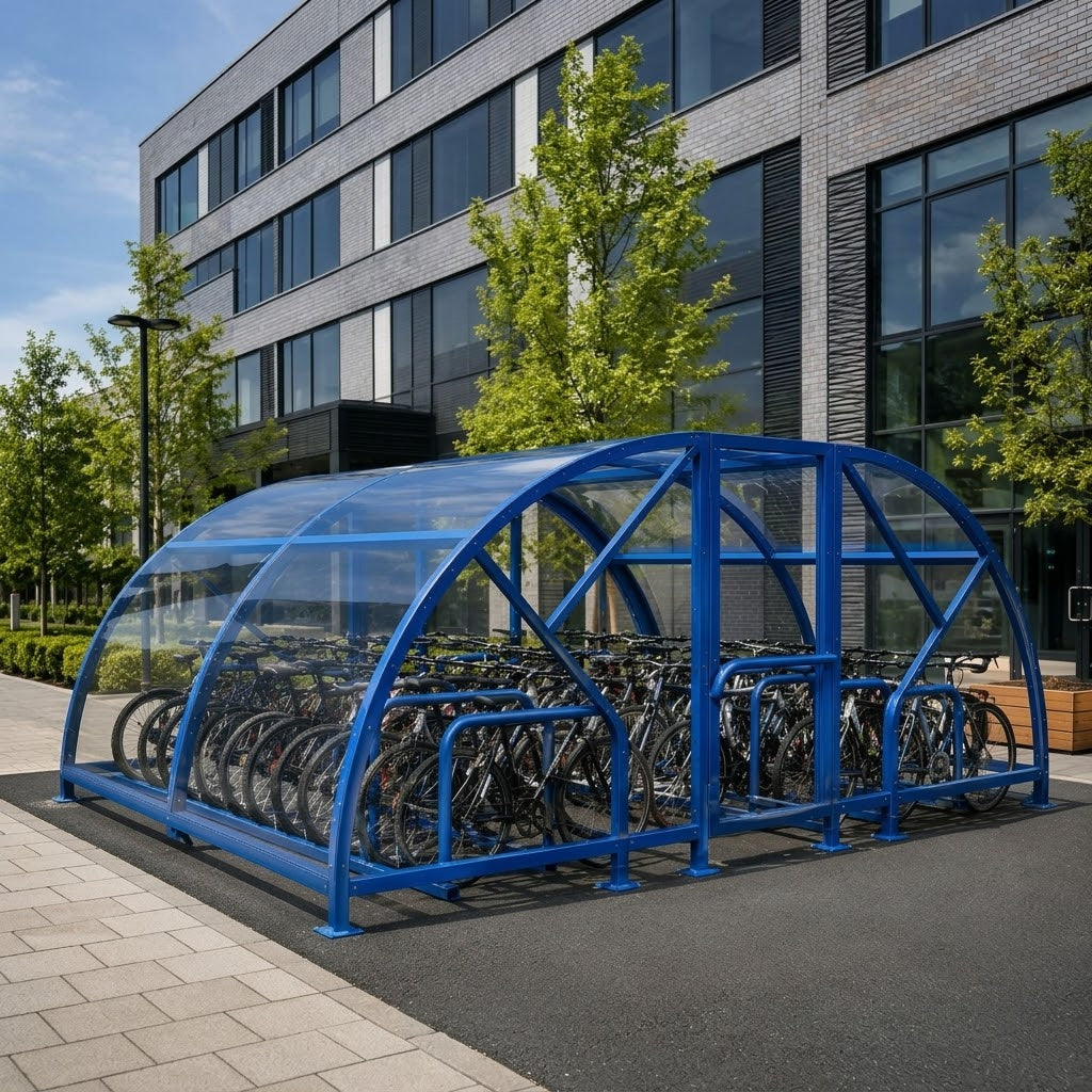 Heavy Duty 80 Cycle Bike Shelter – Extra Large Secure Covered Bicycle Storage Shelter for Commercial & Public Spaces