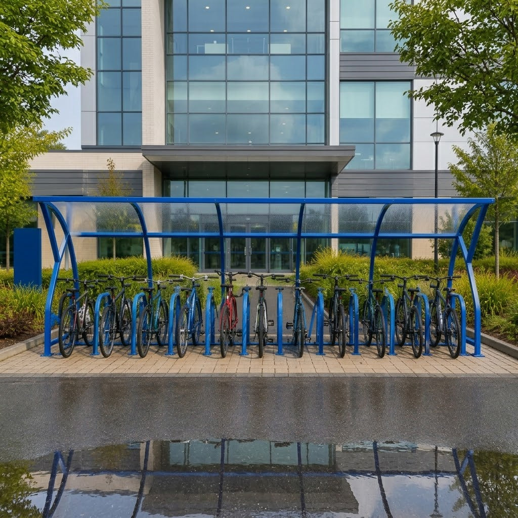 Large Capacity Bike Shelter for 14 Cycles – Steel Frame Outdoor Cycle Storage