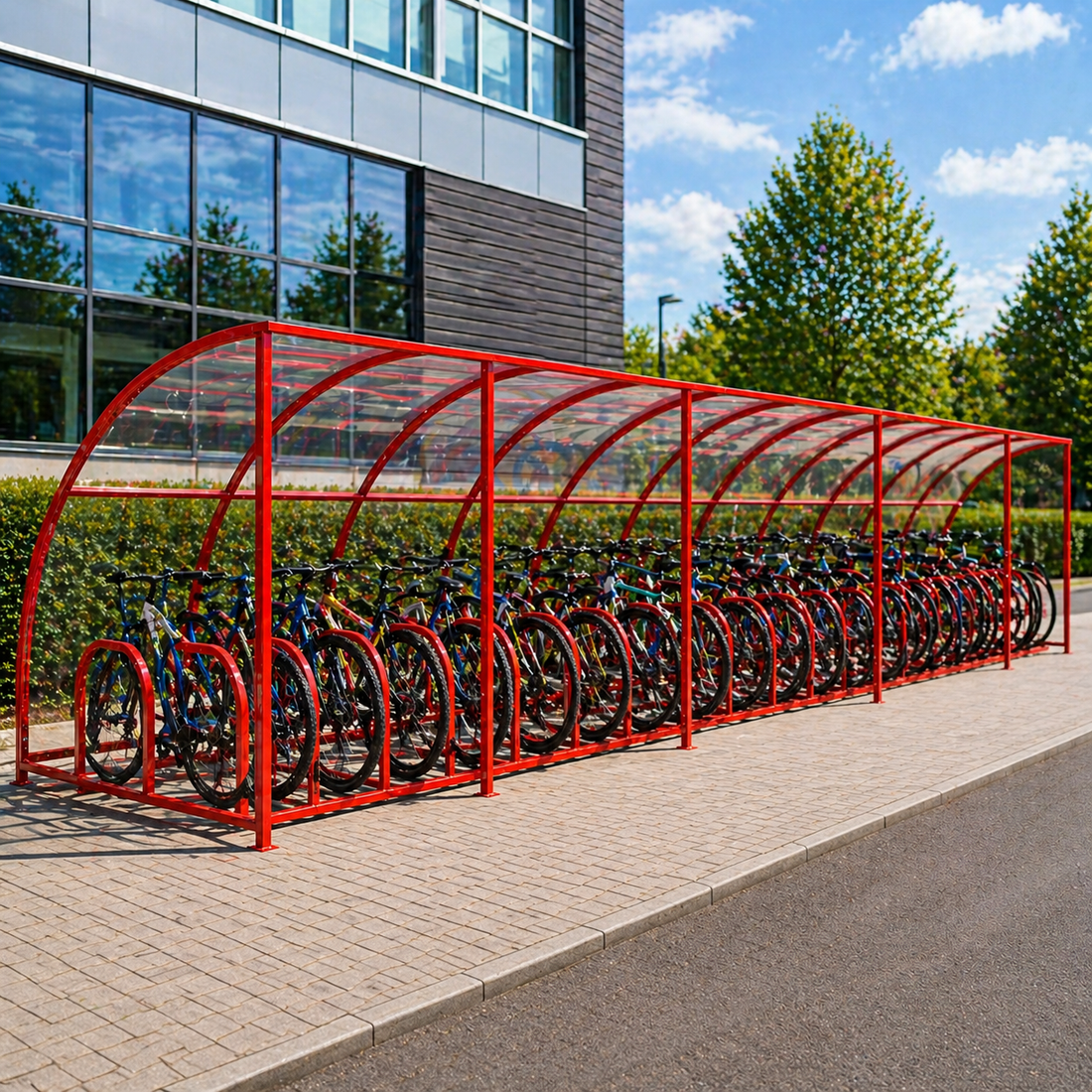 Large Capacity Cycle Shelter – Outdoor Covered Bike Storage for Up to 24 Bicycles with Steel Frame & Curved Roof Design