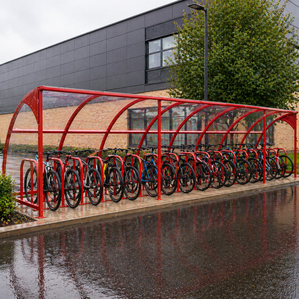 Large Capacity Cycle Shelter – Outdoor Covered Bike Storage for Up to 24 Bicycles with Steel Frame & Curved Roof Design
