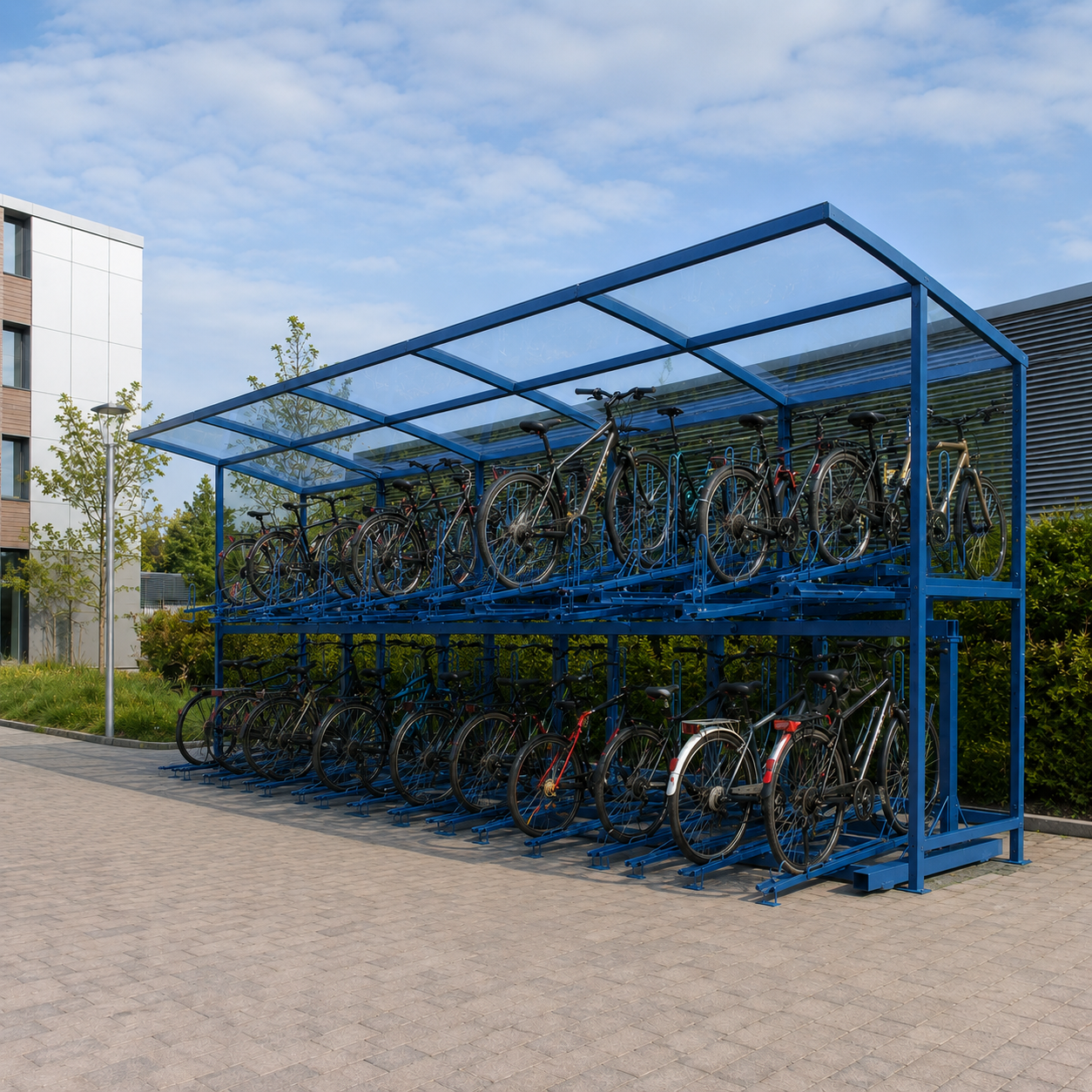 Large Capacity Two-Level Cycle Storage Shelter for 70 Bikes