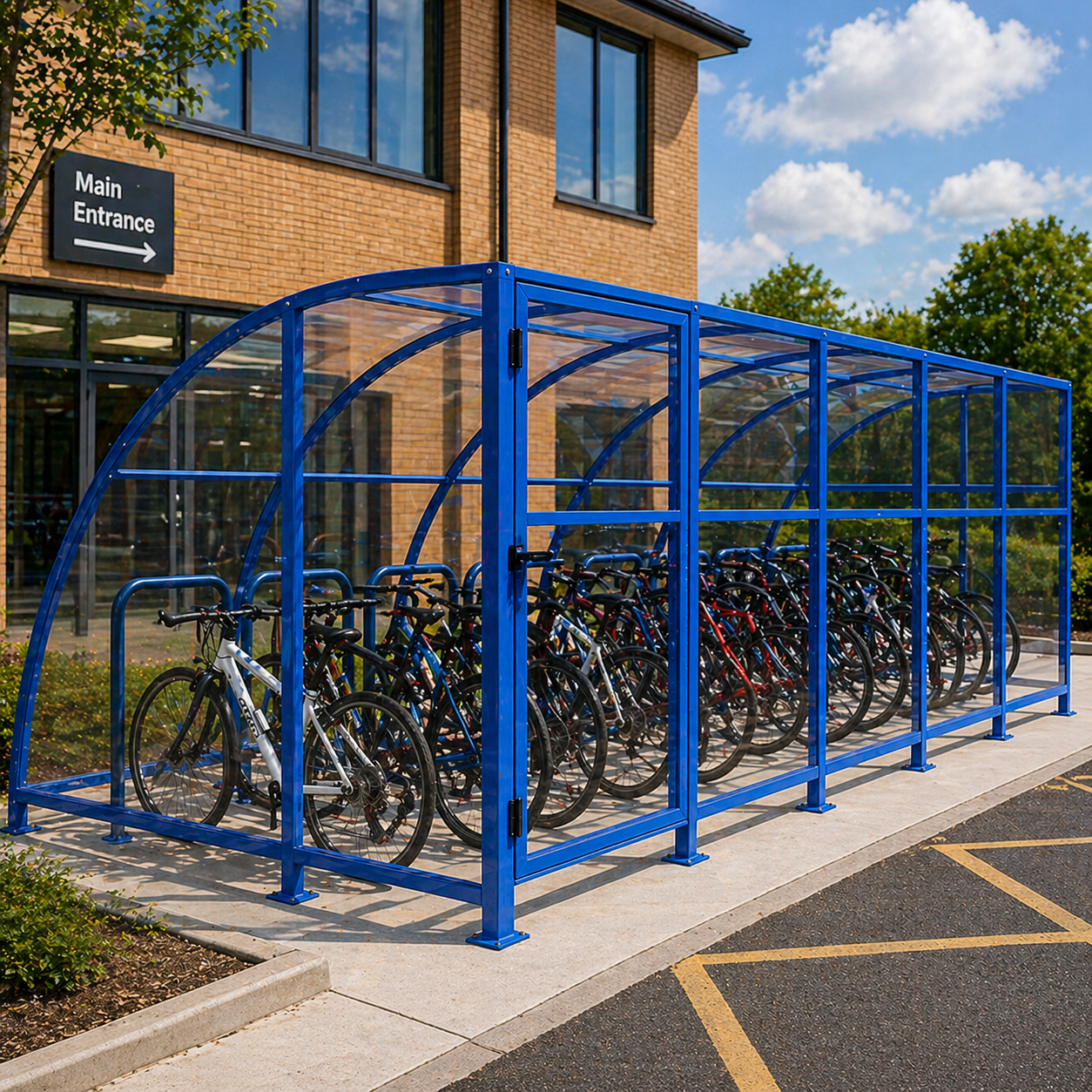 Outdoor 20 Cycle Parking Shelter – Secure Steel Bike Storage Canopy with Protective Roof Panels for Commercial & Public Use