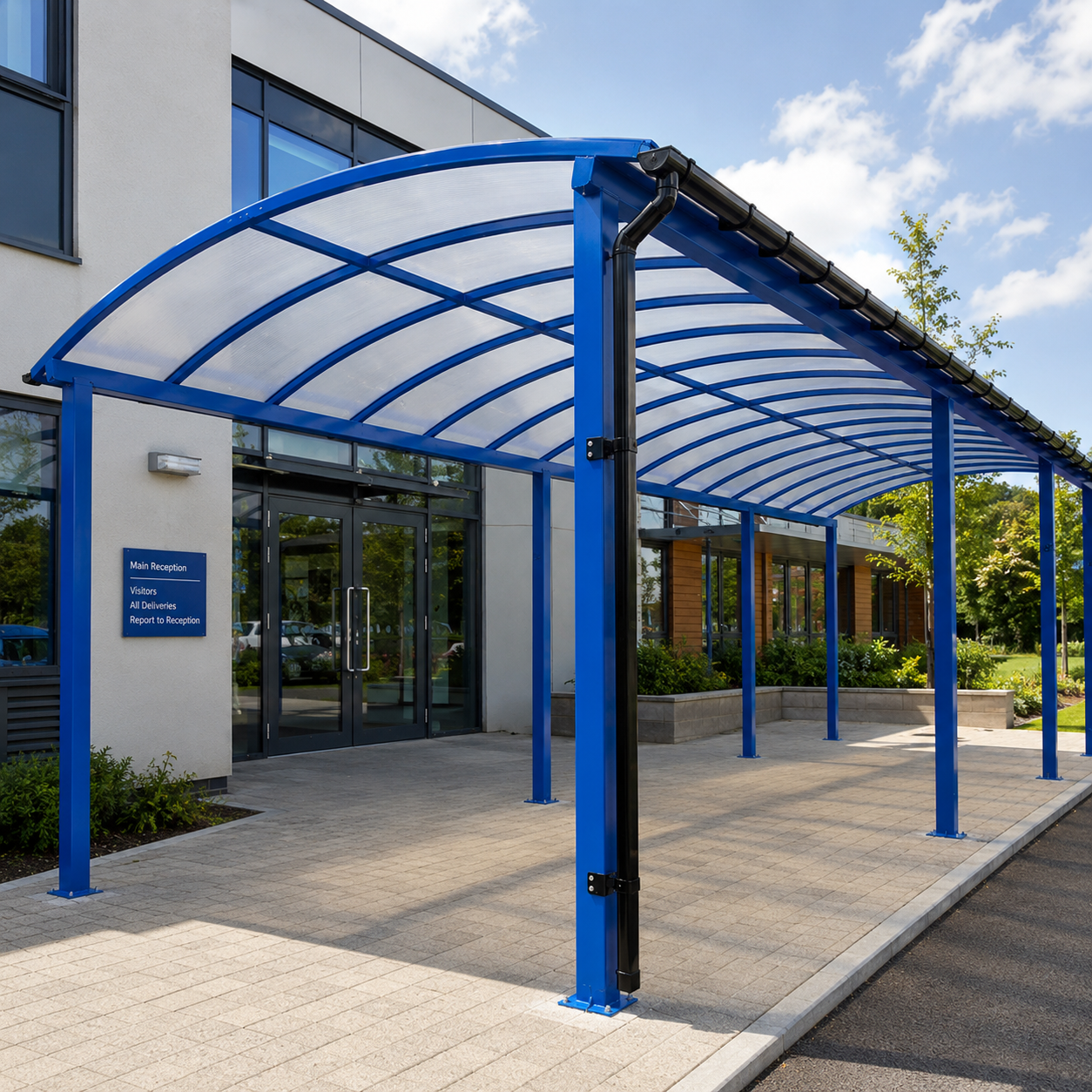 Premium Linear Curved Roof Canopy with Steel Frame & Polycarbonate Panels