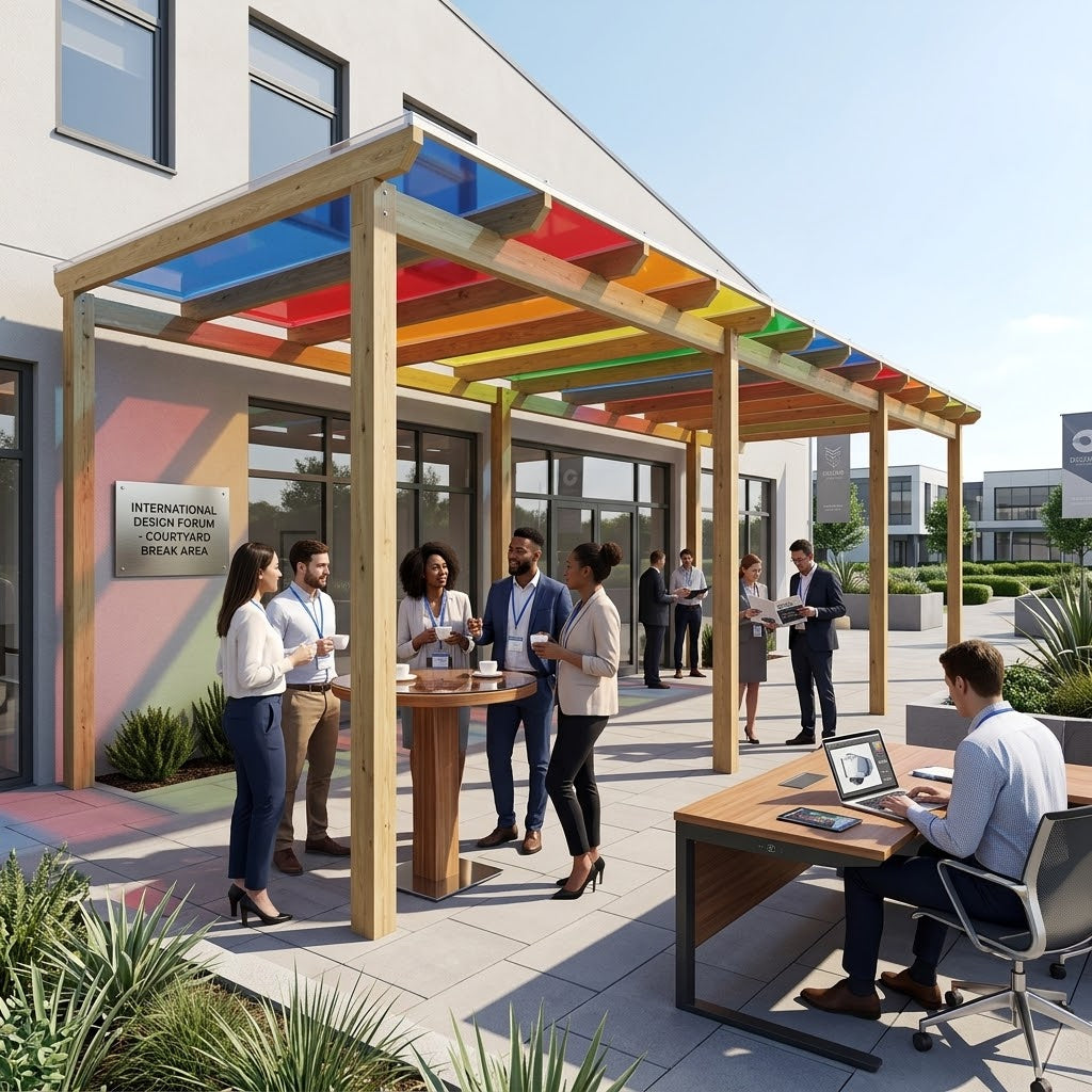 Premium Linear Timber Canopy with Steel Support Frame & Polycarbonate Roof Panels