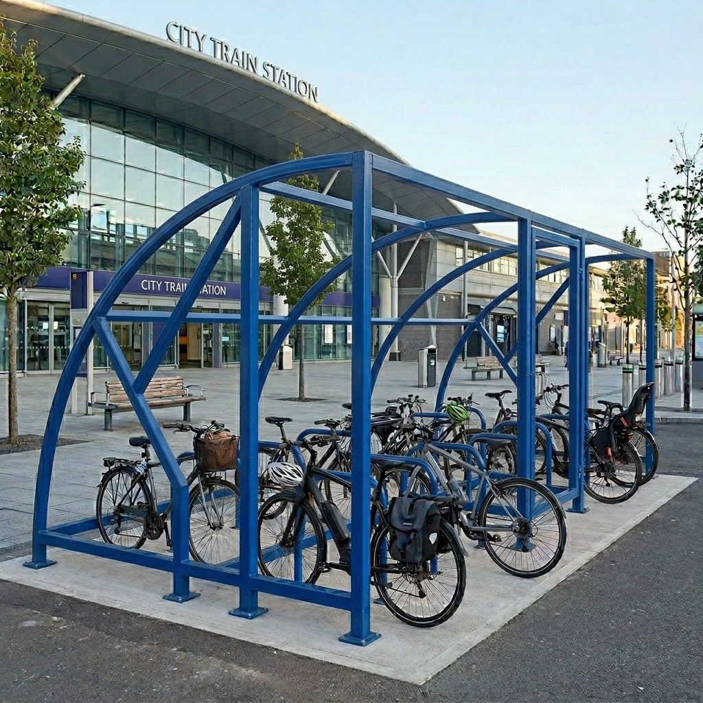 Professional 50-Cycle Bicycle Shelter with Extended Front Coverage