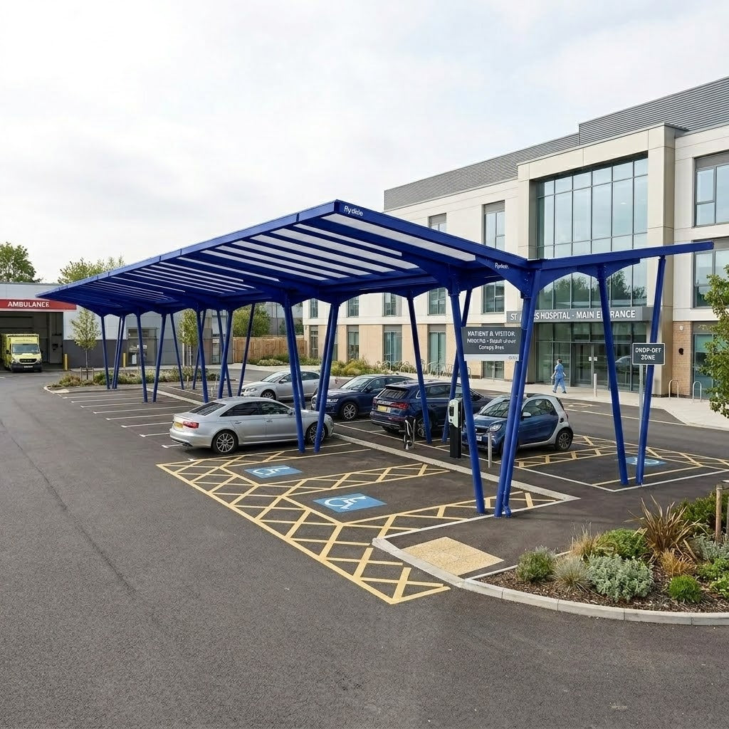 Rydale Linear Double Cantilever Canopy with Steel Frame & Polycarbonate Roof Panels