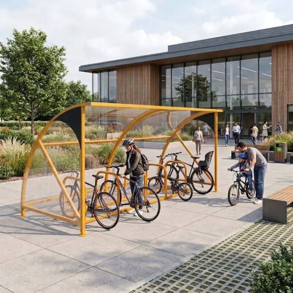 10 Cycle Bike Shelter – Curved Roof Steel Bicycle Storage with Weather Protection