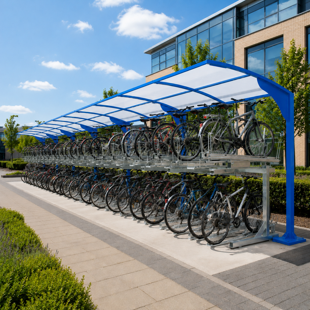 Two-Level 60 Bike Parking Shelter – Galvanised Steel Cycle Storage