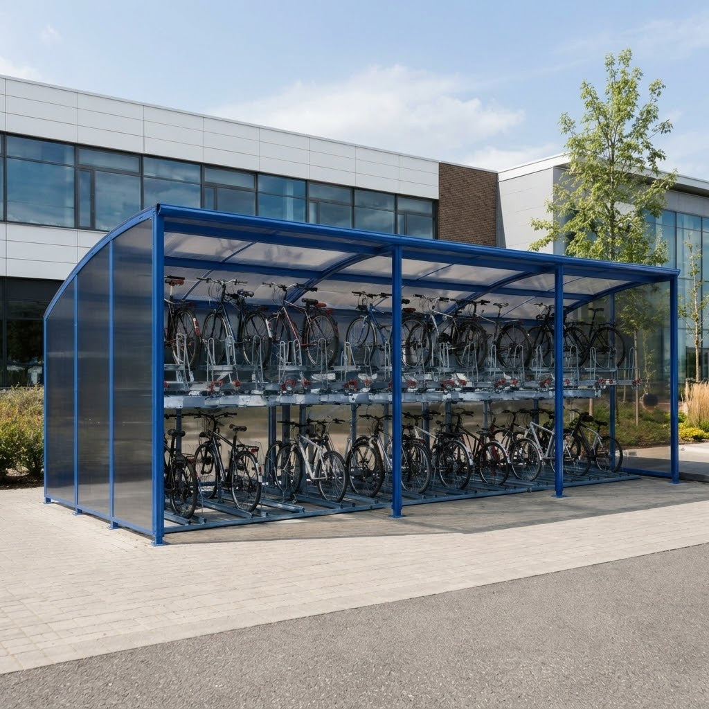 Two-Level Outdoor Bike Parking Shelter with 30 Cycle Spaces
