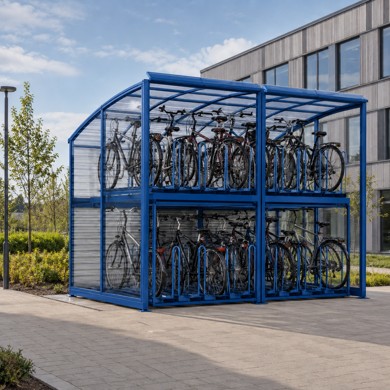 Two-Tier Outdoor Bike Parking Shelter for 20 Bicycles