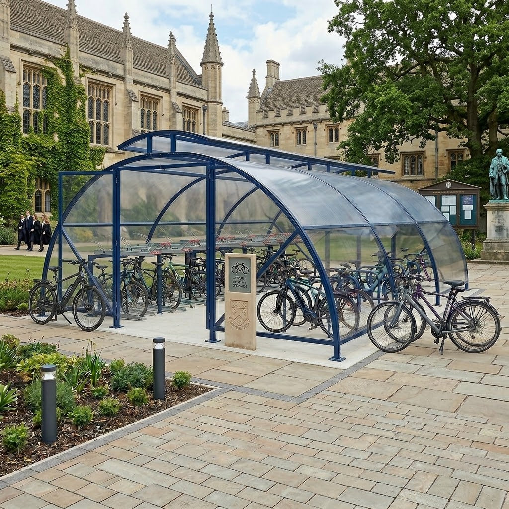Vented Arched Roof 40-Bike Secure Lockable Cycle Shelter Compound