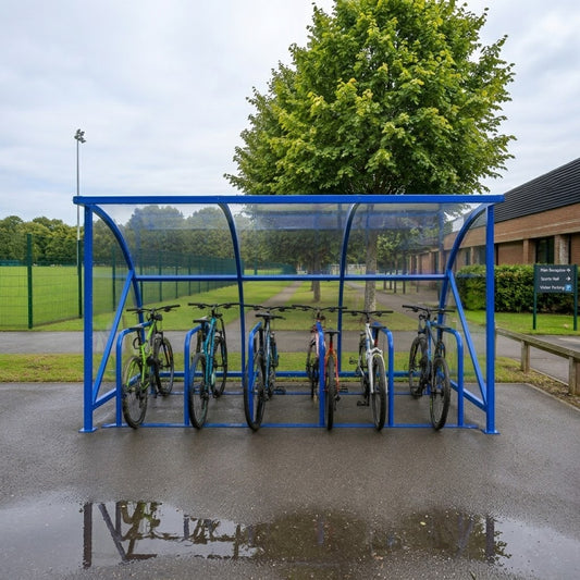 10-Bike School Cycle Shelter with Integrated Bike Stands and Clear Weather-Resistant Roof Panels