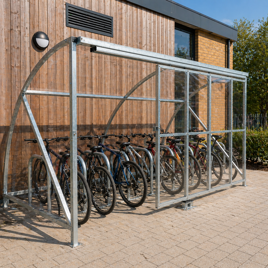 10 Cycle Secure Bike Storage Shelter – Lockable Steel Cycle Shelter with Galvanised Frame & Polycarbonate Roof Panels – Outdoor Bicycle Storage Unit