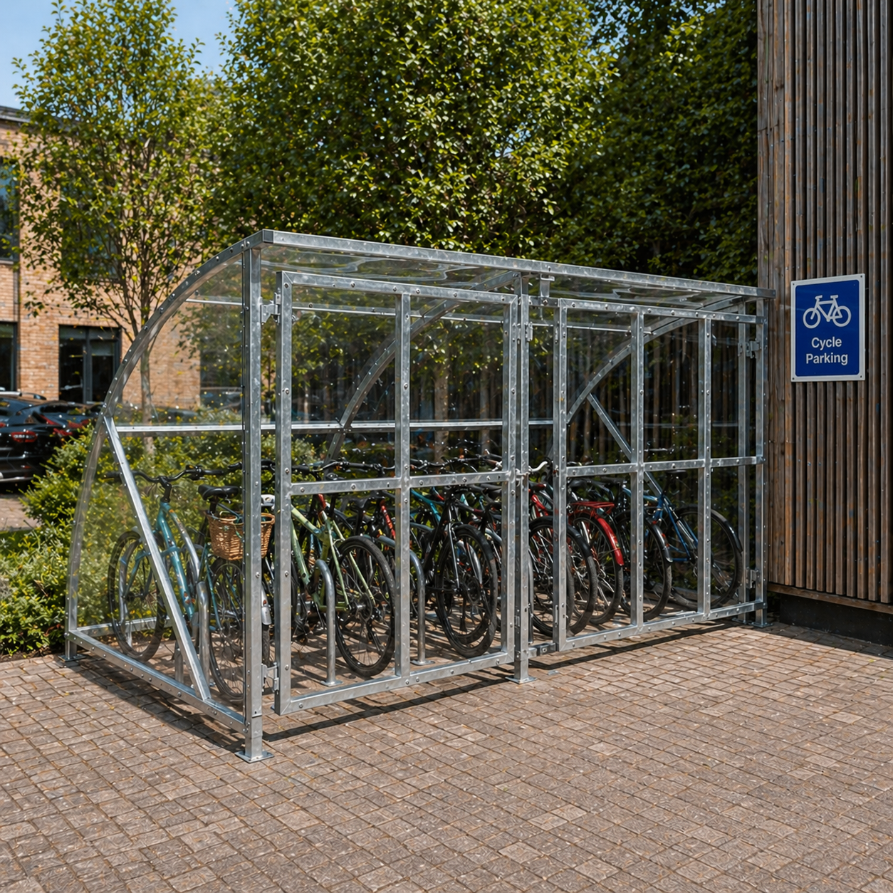 10 Cycle Secure Bike Storage Shelter – Lockable Steel Cycle Shelter with Galvanised Frame & Polycarbonate Roof Panels – Outdoor Bicycle Storage Unit
