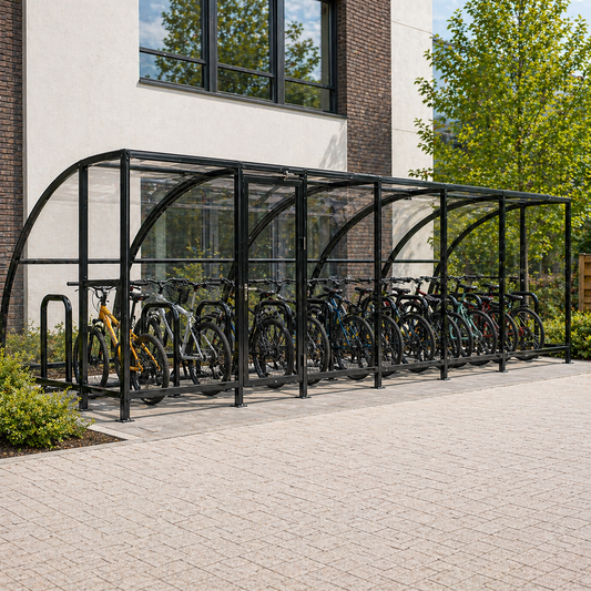 14 Bike Extended Front Cycle Shelter – Heavy Duty Galvanised Steel Covered Bicycle Storage