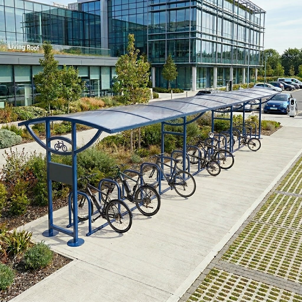 30 Bike Single Entry Cycle Shelter – Heavy Duty Covered Bicycle Parking Shelter