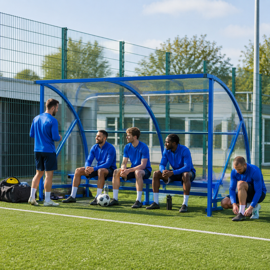 4.1m x 2.1m Heavy-Duty Outdoor Sports Shelter with Curved Steel Frame and Clear Roof Panels