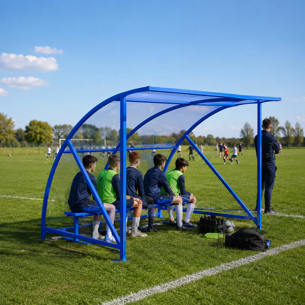 4.1m x 2.1m Heavy-Duty Outdoor Sports Shelter with Curved Steel Frame and Clear Roof Panels