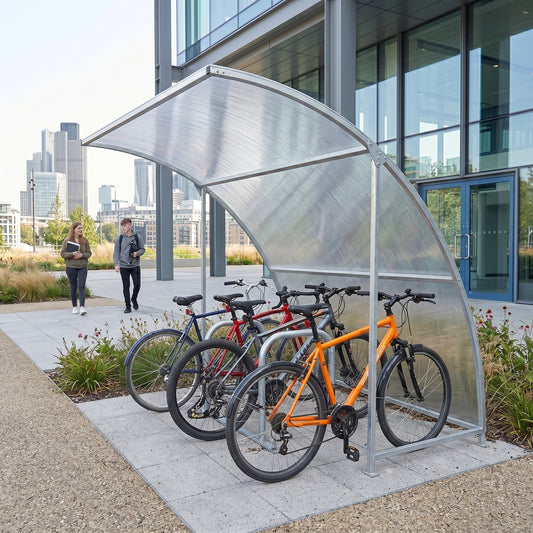 4 Bike Cycle Shelter – Curved Roof Steel Bicycle Storage Canopy with Weather Protection (Heavy Duty Outdoor Shelter)