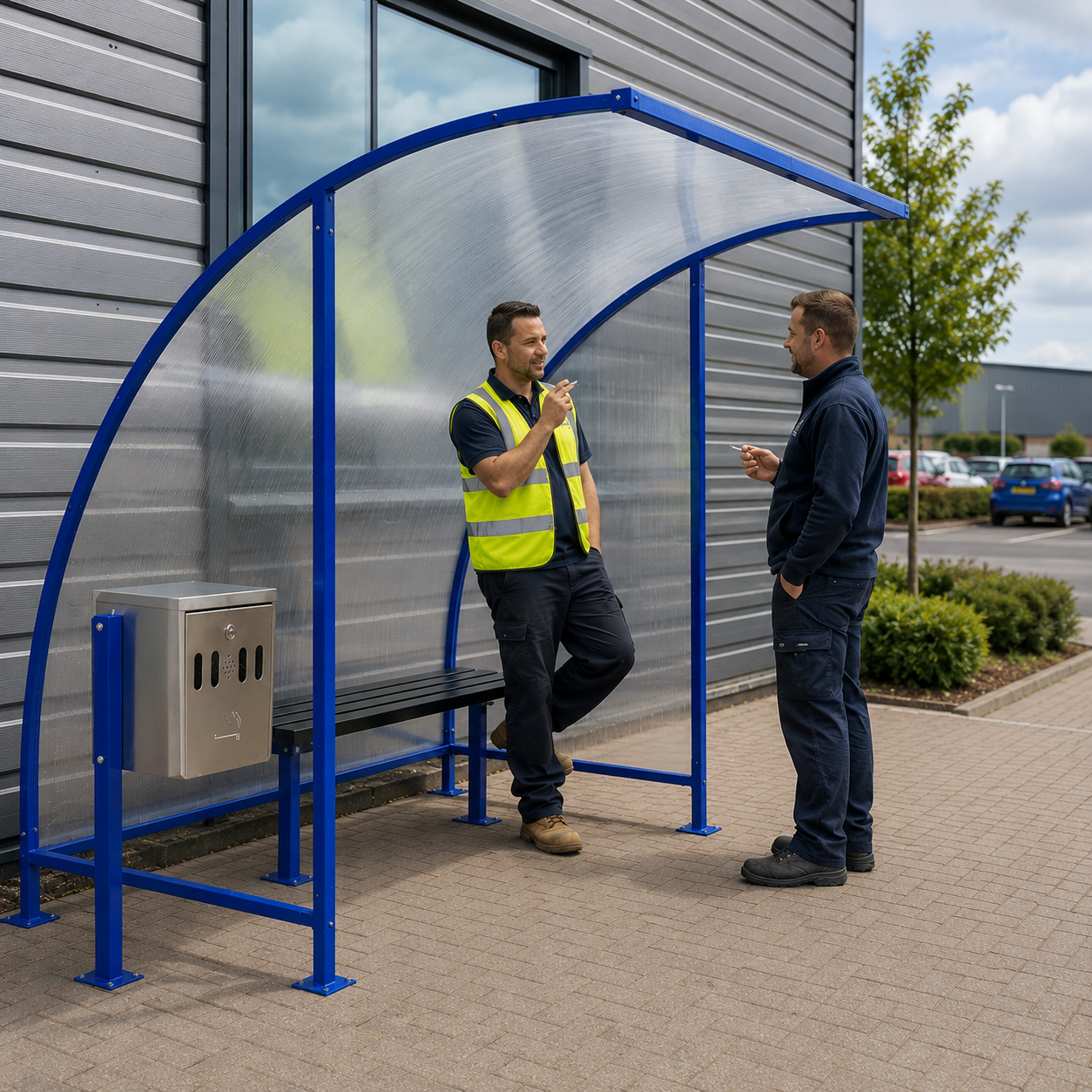 4 Person Smoking Shelter Kit with Bench & Cigarette Bin
