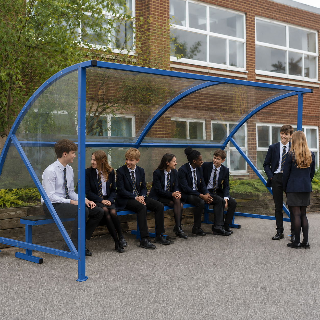 4m x 2m Heavy-Duty Outdoor Teen Shelter with Curved Steel Frame and Clear Roof Panels