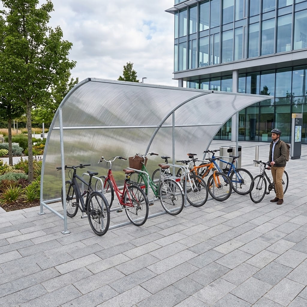 10-Bike Galvanised Cycle Shelter with Integrated Cycle Stands
