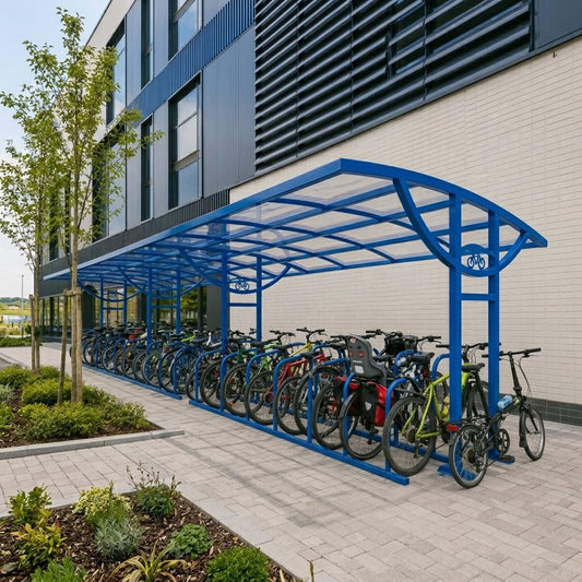 Commercial 60 Bicycle Shelter – Double Access Outdoor Bike Storage System with Integrated Racks