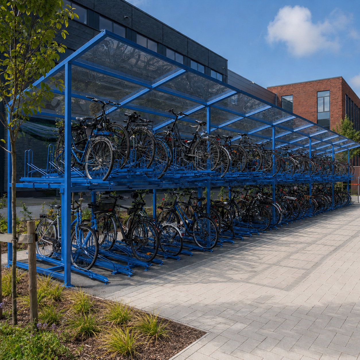 Commercial Two-Level Cycle Storage Shelter – 100 Bike Capacity