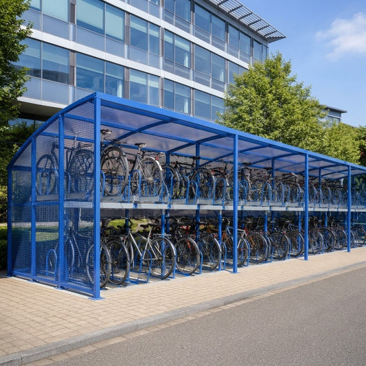 Commercial Two Level Cycle Storage Shelter – 90 Bike Capacity