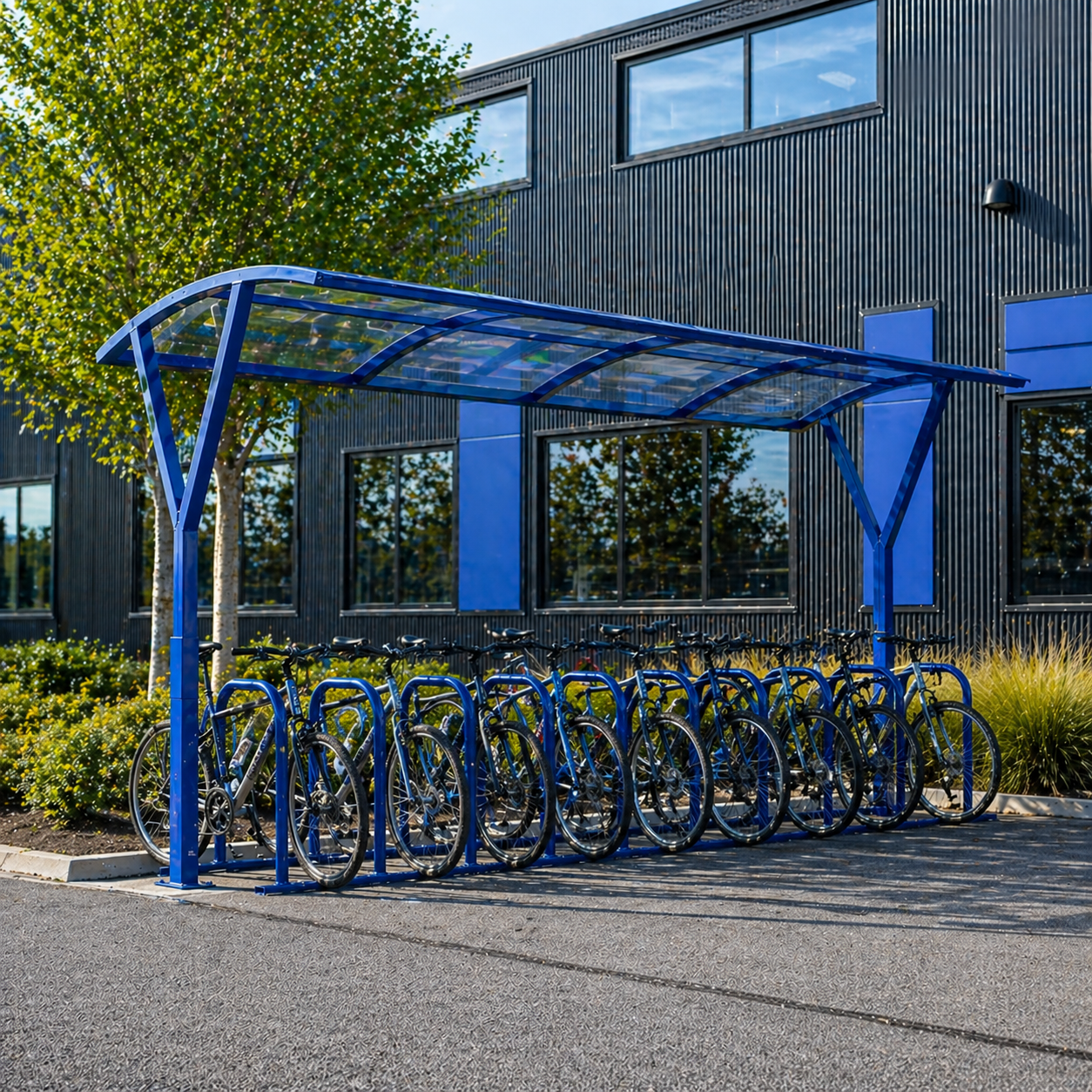 Compact 10 Cycle Parking Shelter – Outdoor Steel Bike Rack Cover with Weatherproof Roof