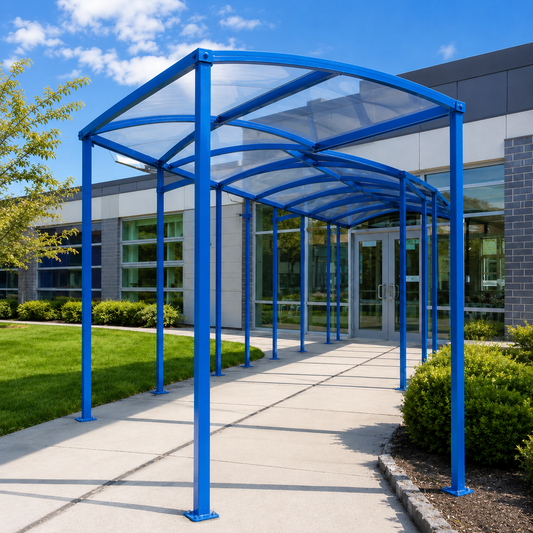 Curved Roof 60 Series Covered Walkway Canopy with Steel Frame & Polycarbonate Panels