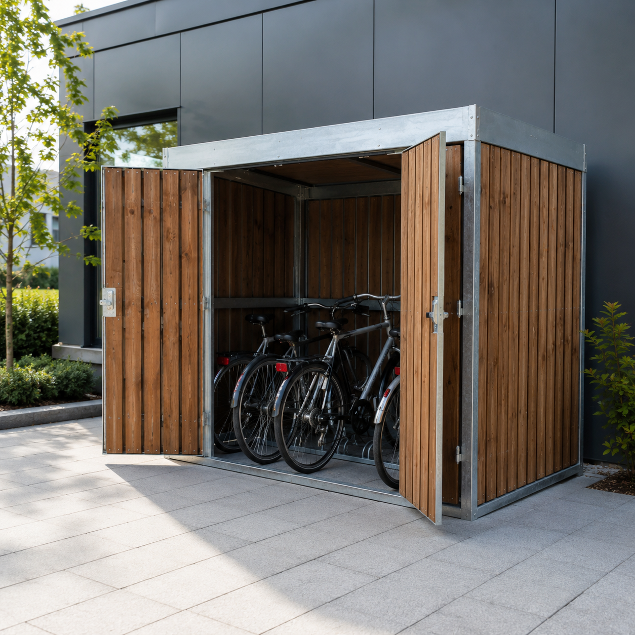Deluxe Timber-Clad 6 Cycle Shelter – Galvanised Steel Outdoor Bike Storage for Schools, Workplaces & Public Areas