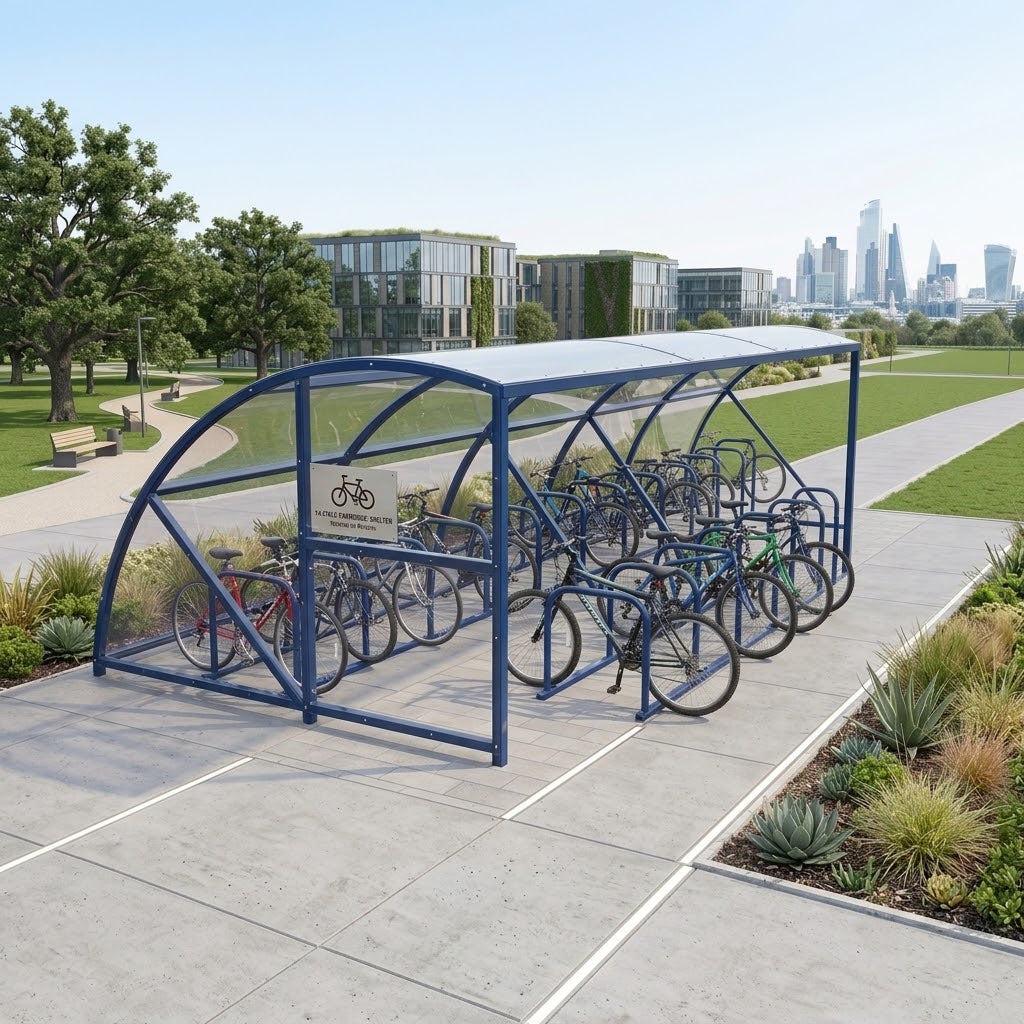 Extended Front Cycle Shelter for 14 Bikes - Robust Bicycle Storage