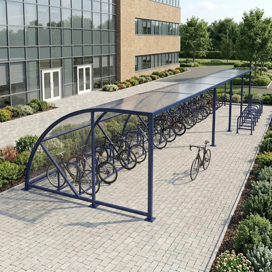 Extended Front Cycle Shelter for 20 Bikes - Large Capacity Bike Store