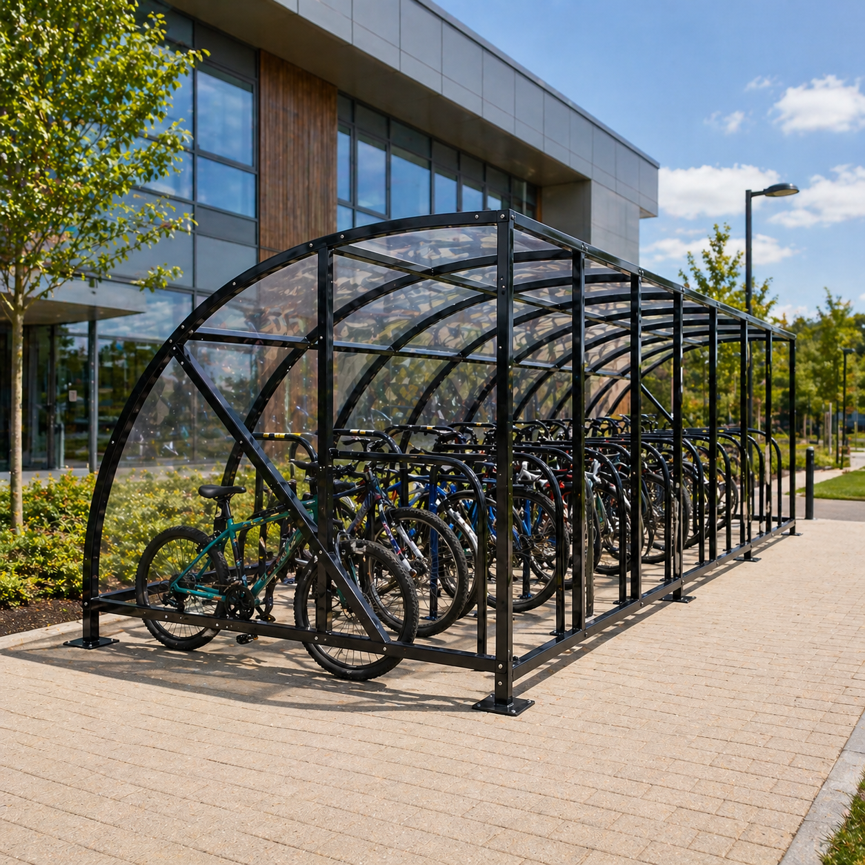Extended Front Cycle Shelter for 34 Bikes - High Capacity Bicycle Shelter
