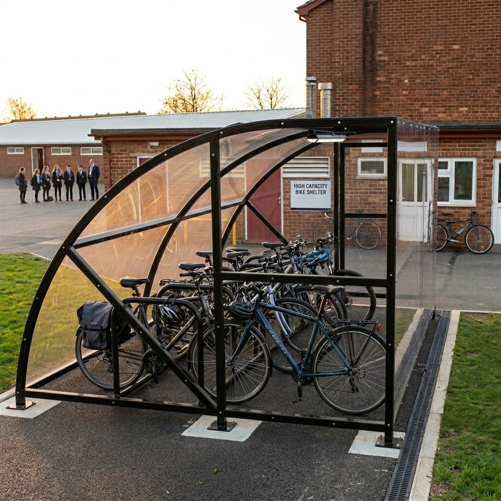 Extended Front Cycle Shelter for 40 Bikes - Extensive Bike Parking