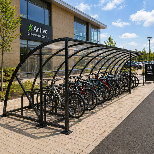 Extended Front Cycle Shelter for 40 Bikes - Extensive Bike Parking