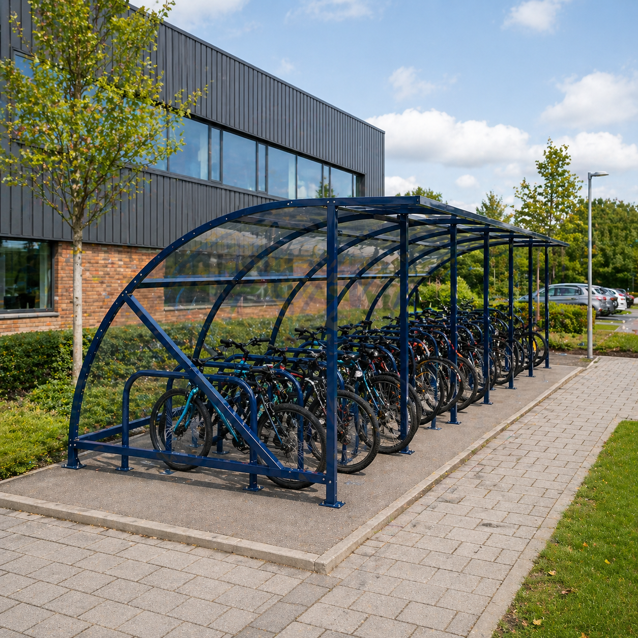 Extended Front Cycle Shelter for 44 Bikes - Premium Cycle Parking Hub