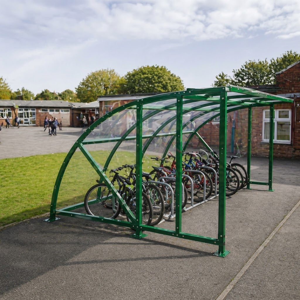 Extended Front Cycle Shelter for 50 Bikes - Ultimate Bicycle Storage Solution