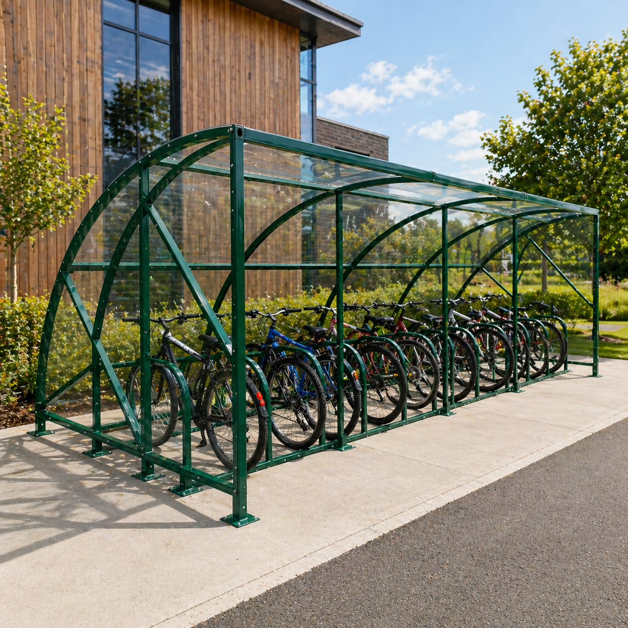 Extended Front Cycle Shelter for 50 Bikes - Ultimate Bicycle Storage Solution